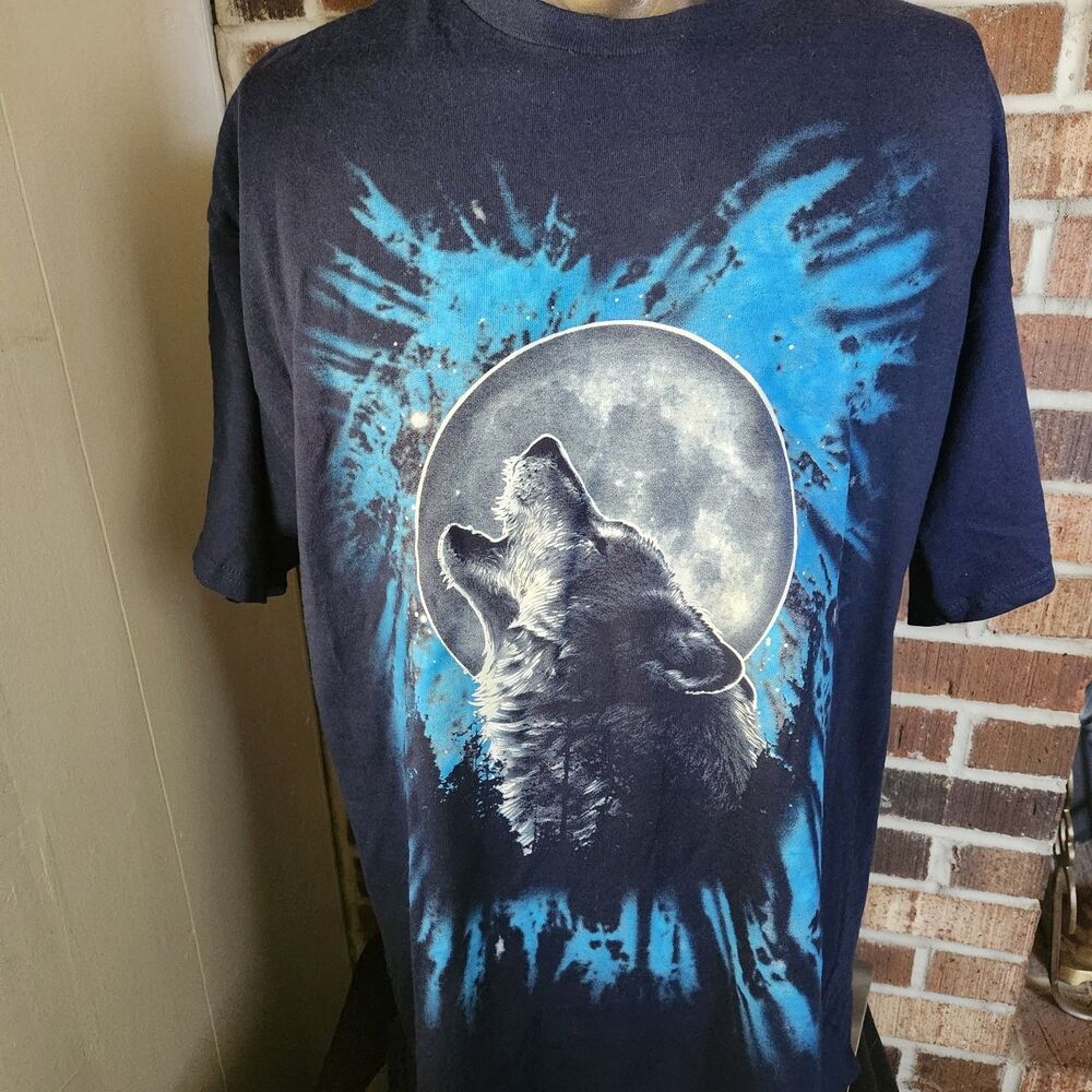 Wolf Moon Graphic T-Shirt XL Delta Pro Weight Nature Animal Howling Navy Tee